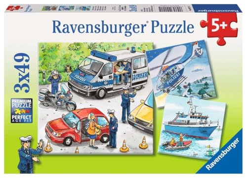 Ravensburger Kinderpuzzle - 09221 Polizeieinsatz - Puzzle für Kinder ab 5 Jahren, mit 3x49 Teilen