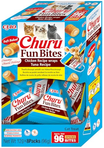INABA Churu Fun Bites 56% Feuchtigkeit Katzensnacks aus Japan, Hochwertige Proteine mit Huhn und Thunfisch, Katzen Leckerlies 96 g (1er Pack)