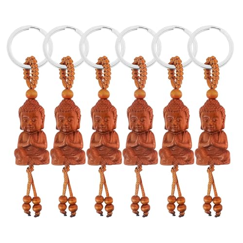 Wilsonzin 6 Stück Buddha Schlüsselanhänger aus Holz Deko Buddha Anhänger Schlüsselanhänger Buddha Schlüsselanhänger Budda Kopf Figur Für Autozubehör Glücksbringer Geschenk buddha geschenk