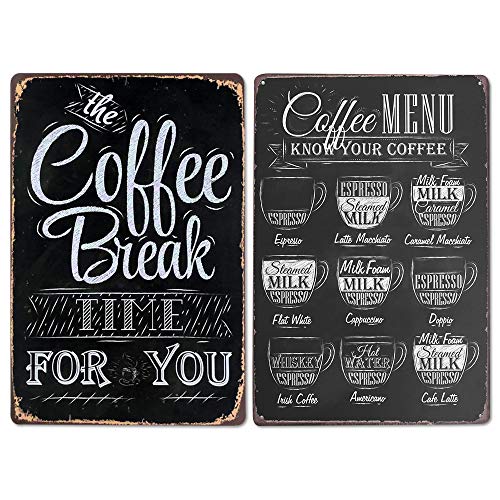 LZYMSZ 2 Stück Retro Metall Blechschild Kaffee Blechschilder, 20x30 cm, MENU für Cafe