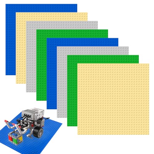 NVIYAM 8 Stück Bauplatten,Classic Bauplatte 25.5x25.5cm als Grundplatte, Platten-Set mit Allen großen Marken kompatibel Bauplatte Set für Classic Bausteine Grüne Blaue Graue Gelb