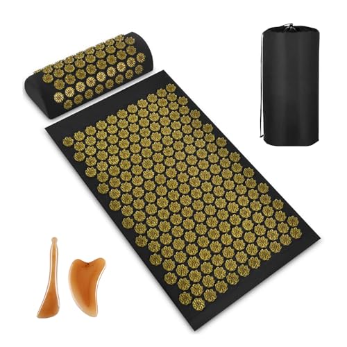 Akupressurmatte mit Kissen - Akkupunktur Massage Matte - Akupressur zur Entspannung für Rücken Nacken Schulter und Fuß - Stachelmatte mit Gua Sha Set (C)