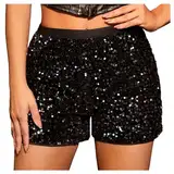 Pailletten Shorts Damen Hohe Taille Gerades Bein Metallic Hotpants Tanz Karneval Pailletten Hose Damen Kurz Pailletten Glitzer Shorts Glänzend Shorts Sexy Hotpants Glitzer Party Festival Outfit