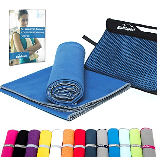 gipfelsport Mikrofaser Handtuch Set - für Sauna, Fitness, Sport I Strandtuch, Sporthandtuch I Blau Set2: XL (180x80) & S (80x40)