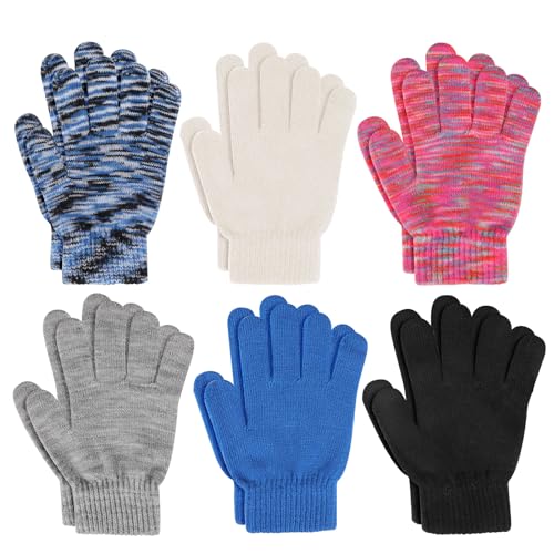 TAGVO 6 Paar Winter Magische Handschuhe, Kinder Dehnbare Warme Magische Handschuhe & Fäustlinge Jungen oder Mädchen, Strickhandschuhe Unisex Strick Vollfinger Fäustlinge für 5-13 Jahre