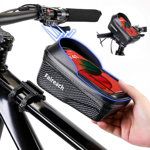 Faireach Fahrradtasche Rahmen Schnellverschluss, Fahrrad Rahmentasche Wasserdicht mit 2L Große Kapazität Handytasche Fahrrad mit 0.25mm Touchscreen, Face ID für Smartphones 5,5-7 Zoll