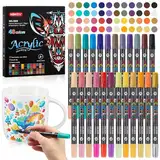 Sinmoe 24er Set Doppelspitzen Acrylstifte in 48 Farben Porzellanstifte Spülmaschinenfest für Töpfer Tasse zum Bemalen Wasserbasierte Filzstifte Acrylmarker für Stein, Holz, Metall, Stoff, Keramik