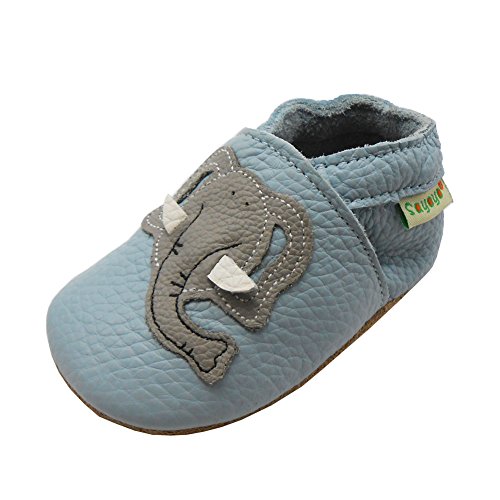 SAYOYO Netter Elefant WeichesLeder Lauflernschuhe Krabbelschuhe Babyschuhe 17/18 (0-6) S Monate, Blau