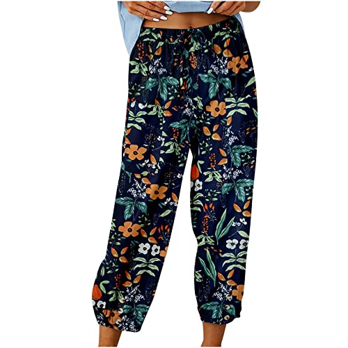 Damen Pant Lange Haremshose Schlupfhose Boho Strandhose Leicht Freizeithose Loose Sommerhose Frauen Hose mit Taschen Straight Bein Hose Sommerhose Stoffhose Jogginghose Yogahose