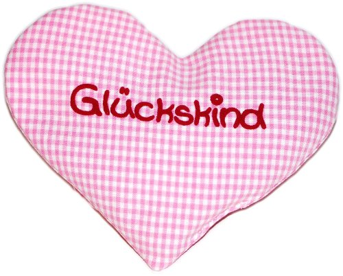 Personalisiertes Wärmekissen Herz mit Spruch Glückskind rosa kariert Baby Körnerkissen Babygeschenk Rapskissen - Herzkissen zum wärmen mit Wunschbeschriftung