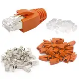 VCE RJ45 Stecker CAT7 CAT6A, 10X Netzwerkstecker POE, Lan Stecker für Verlegekabel, Installationskabel 10GBit Geschirmt mit Einfädelhilfe und Knickschutz