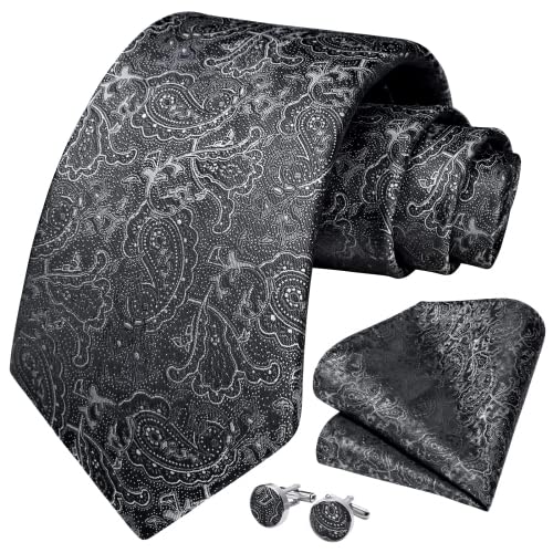 HISDERN Herren Krawatten-Set Seiden Paisley-Krawatte und Einstecktuch Krawatten-Set mit Einstecktuch-Manschettenknopf für das Hochzeitsgeschäft