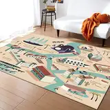Morbuy Teppich Wohnzimmer Flanell Weich Kurzflor Teppiches, 3D Stadtmalerei Druck Modernes Teppich Waschbar rutschfest Krabbelmatte für Kinderzimmer Schlafzimmer (120x180cm,Gemeinschaftshaus)