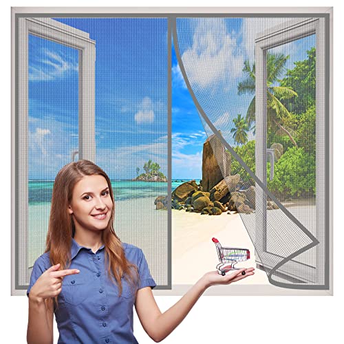 Magnet Fliegengitter BalkonFenster, 190x110 cm Fliegengitter Magnet, Fliegengitter Fenster Moskitonetz, Magnetfliegengitter Automatische Abschaltung, für Küche Wohnzimmer- Grau H