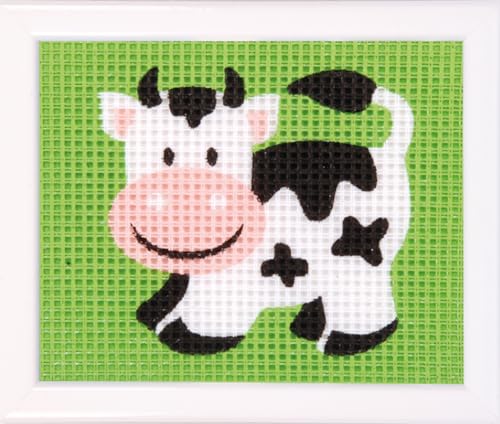 VERVACO Gobelin Stickbilder zum Selbersticken Kinder Kuh Kreuzstich Stickpackungen Stickset für Anfänger ca. 16 x 12,5 cm Bastelset Handwerker DIY Sticken Set Kreatives Geschenk