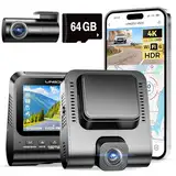 Dashcam Auto Vorne Hinten - 4K + 1080P Auto Kamera externes 2,4" IPS-Bildschirm, Dual Auto Kamera mit 64 GB SD Karte, Sprachausgang, Parküberwachung, verbesserte Nachtsicht, WDR