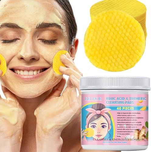 Turmeric Face Scrub Pads, 40 Stück Kurkuma-Kojinsäure-Reinigungspads mit Vitamin B5, Vitamin C Kurkuma, Gesichtspads, Zucker-Kurkuma-Reinigungspads für das Gesicht