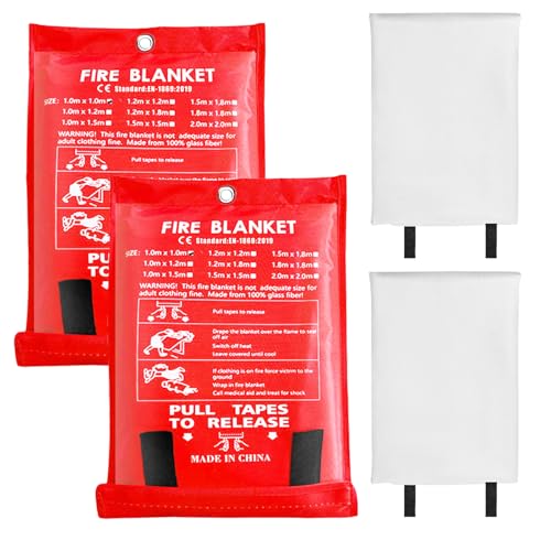WIYETY 2 Stück Premium Löschdecke: Brandschutzdecke aus Glasfasertücher, 100 * 100 cm Löschdecke für Küche, Notfallüberlebenskit für Küche, Kamin, Grill, Auto, Camping, Auch für Fettbrände