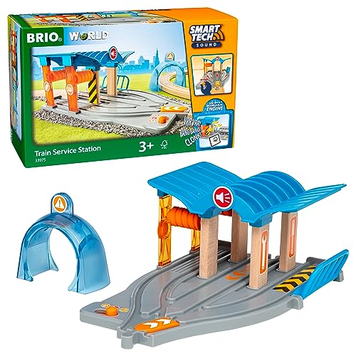 BRIO World 33975 Smart Tech Sound Waschstraße mit Werkstatt - Zubehör für die BRIO Holzeisenbahn - Interaktives Spielzeug empfohlen ab 3 Jahren