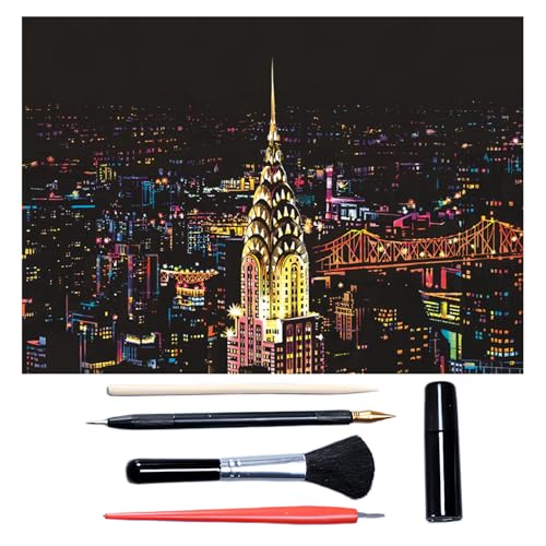 Generisch Scratch Art For Adults & Teens, Paint By Scratch 16 X 11.2 Inches, Scratch Off Paper Painting, Scratchart Kit Ornaments, Colorful Sketches Rainbow Scratch Art (New York)
