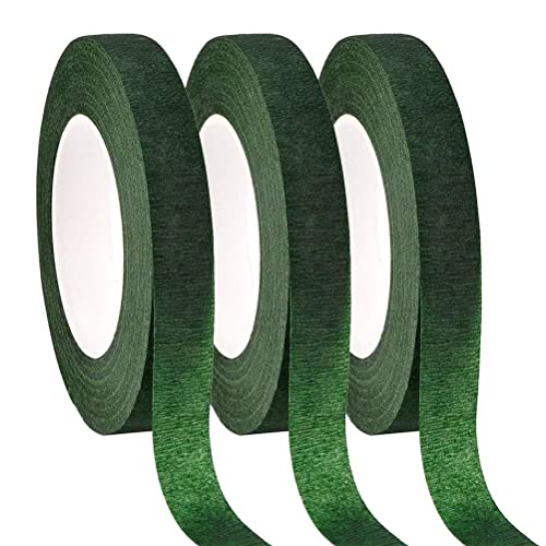 81m Floristik Kreppband, 12mm Dunkelgrün Floristenband Selbstklebend Florist Tape für Strauß Floristik DIY Bastelarbeiten(27m/Rolle)