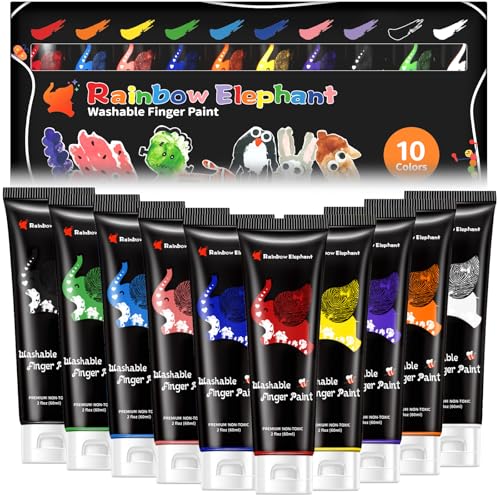 RDDAIPE 10*60ml Fingerfarben Kinder Ungiftig, Fingermalfarben für Kinder Ungiftig, Fingerfarbe, Fingerfarben für Kinder, Waschfest, Vegan, für Kinder ab 3 Jahren Zum Malen In Der Schule und zu Hause