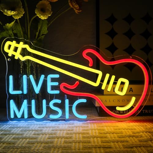 OYCGZV Live Music Neon Schild Buntes Led Neon Schild Wand Gitarre Musik Neon Sign USB Led Schild für Bier Bar Rock Musik Studio Büro Garage Schlafzimmer Zimmer Party Laden Geschenk für Freunde