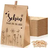 Faccito 36 Geschenktüten Set Kraftpapiertüten 13 x 24 cm Dankeschön Geschenk Klein mit 36 Mini Holzklämmerchen für Hochzeit Geburtstag Taufe Konfirmation Kommunion (Schön DASS Du Da Bist)