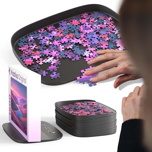 Puzzlup Stapelbare Puzzle Sortierschalen mit Box Anzeige auf Deckel – Set aus 6 Schalen – Bis zu 1500 Teile – Premium Puzzle Sortierer mit Offene Kanten Design