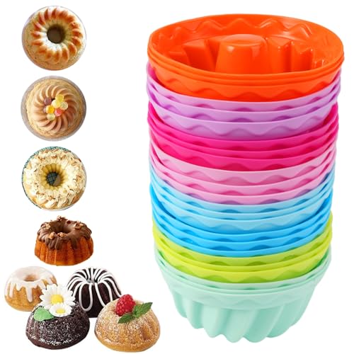 24 Stück Mini Gugelhupfform Silikon, Wiederverwendbare Gugelhupf Backform Klein Kuchenform Set BPA-Frei Silikon Gugelhupf Backform für Kuchen Dessert Schokolade Pudding Gelee(6.5 x 4.5 x 3cm)