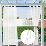 Clothink Outdoor Vorhang Transparent Wetterfest 132x215cm mit Ösen (1 Stück) Voile Gardinen Vorhänge Für Balkon Terrasse Wasserdicht Sichtschutz Sonnenschutz