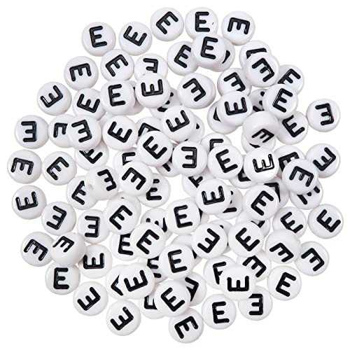 TOAOB 100 Stück 4x7mm Buchstabenperlen Vokal Weiß Buchstaben E Perlen Rund Acryl Spacer Perlen für Schmuckherstellung
