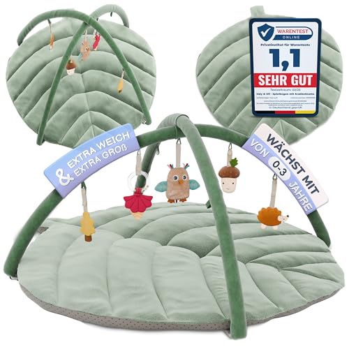 Valy&Oli® Spielbogen Baby XXL - Extra Weiche Spieldecke Baby inkl. 5 Höhenverstellbaren Sensorischen Spielzeugen - Spielebogen Babies zur Motorik & Sinnesförderung, Baby Play Mat & Baby Gym
