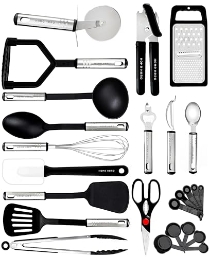 Küchenutensilien Set Kochset - Antihaft Hitzebeständiger Küchenhelfer Set - Pfannenwender Kochlöffel set - Küchen Gadgets (25-tlg Nylon Set)