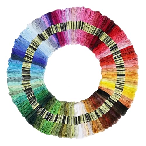 Stickgarn Set 100 Farben, Stickgarn für Kreuzstichfaden Regenbogenfarbe Embroidery Floss Baumwolle Armbandfaden, Kreuzstich Fäden für Stickerei Nähen Handwerk Stickbilder Basteln Häkeln