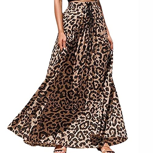 Damen Elegant Bohemien Maxikleid Swing Partykleid Cocktailkleid, Blumendruck, Bodycon, Bodenlang Kleid (L,Braun)