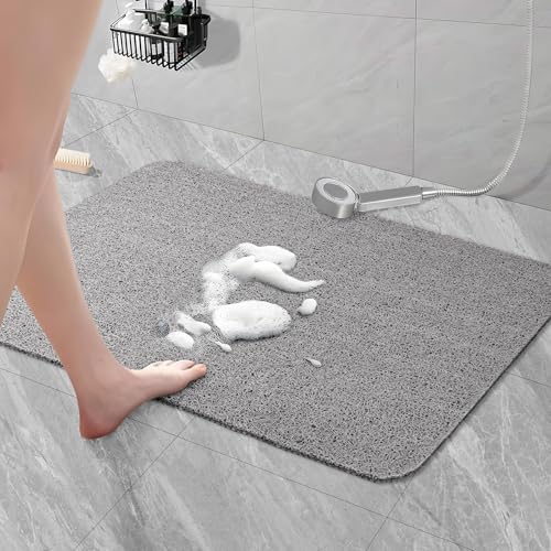 AUAUY Duschmatte rutschfest, 40x60cm Weich Komfort Sicherheits Badewannenmatte mit Ablauflöchern, Weiche PVC-Luffa Antirutschmatte Badewanne, Schnell Trocknende Badematte, Grau