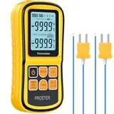 Proster Digitales Thermometer mit 2 Dual Kanal K-Typ Thermoelementen Sensor Sonde LCD Hintergrundbeleuchtung Temperaturmessgerät Temperaturmesser für Thermoelement Typen K/J/T/E/R/S/N - Gelb