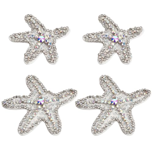 WEBEEDY 4 PCS 2 Strass Seestern Aufnäher mit Perlen Nähen Sie auf Sterne gestickt Patches 3D dekorative Patches Applique für Kleidung Hut Schuhe (9.9x9.6cm,12.5x11.6cm)