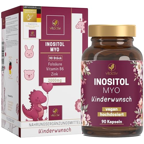 VITACTIV Inositol Myo - 90 Inositol Kapseln (30 Tage) - Kinderwunsch bei PCO Syndrom - Myo Inositol Hochdosiert, 2000 mg pro Tagesdosis - Plus Zink, Vitamin B6 & Folsäure - Vegan, Laborgeprüft in DE