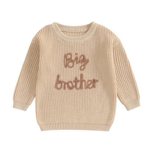 L&ieserram Baby Jungen Gestrickt Pullover Jumper Neugeborenen Kinder Langarm Strickpullover Pulli Kleinkinder Kleidung Outfit Knitted Sweater Bruder (Big Brother - Khaki, 3-4 Jahre)