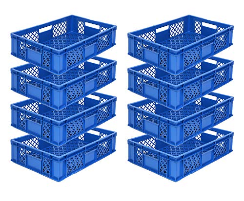 8x Eurobehälter/Stapelkorb/Bäckerkisten, Grundmaß 600x400x150 mm. Eurobox stapelbar aus Kunststoff in TOP-Qualität - Made in Germany (Blau)