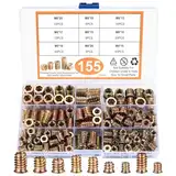 Einschraubmutter Holz, 155 Stück Gewindeeinsatz Muttern, M4 M5 M6 M8 Hex Innensechskantmuttern, Einschraubmuffen, Eindrehmuffe Sortiment Set für Holz Möbel, Farbe Zink