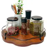 Oluote Lazy Susan Drehteller Organizer - 30CM/12 Drehbares Gewürzregal aus Holz Kaffeestation Arbeitsplatten Gewürzregal Kaffee Caddy für Küche Kühlschrank Schrank Badezimmer Waschtisch