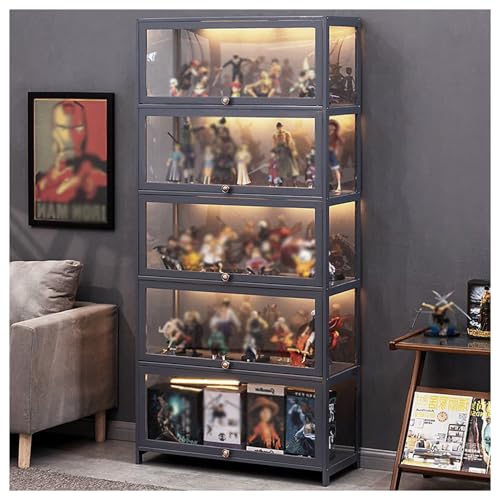 GYDUHYE Grauer Vitrine Curio Schrank mit Acryltüren, Figuren und Vitrine aus der Curio-Kollektion, bodenstehend, transparente Vitrine für Wohnzimmer, Schlafzimmer, 80 x 32 x 172 cm