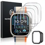 LK 4 Stück Schutzfolie für Apple Watch Ultra 2/Ultra 49mm Panzer Schutz Glas, 9H Displayschutz Folie für iWatch Ultra 2/Ultra, Blasenfrei, 10x Militär Stoßfest Kratzfest, Ultra Dünn, Hochauflösend