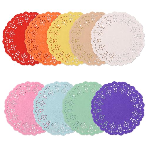 Tortenspitzen Rund, 180 Stück 88mm Gemischte Farbe Spitze Papier Doily Deckchen Kuchenmatte Papier für Hochzeit, Geburtstag, Kuchen, Desserts, Geschirr Lebensmitteldekoration Lace Doilies Paper