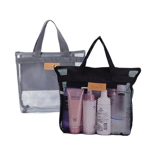 UEPOA 2 Stück Duschtasche, Mesh Strandtasche mit Griff Große Kapazität Schwimmtasche Tragbare Strand Zubehör Camping Netztasche für Dusche Fitnessstudio Strand Camping