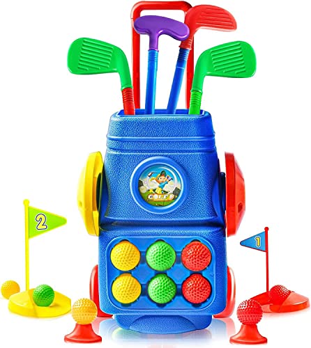 EPPO Golf Spielzeug Set für Klein kinder, Kinder Golfkoffer, Spielset, Sportspielzeug, Geschenk mit 4 bunten Golfschlägern, 6 Bällen, 2 Übungslöchern, Spielzeug für Jungen, Mädchen, 3, 4, 5, 6 Jahre