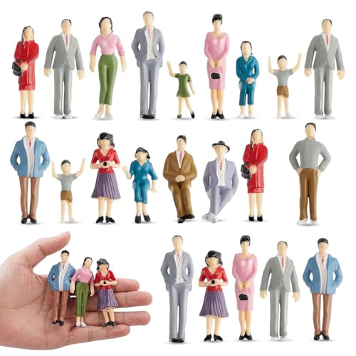 XURJUMI 20 Stück Kleine Figuren Menschen Set, 1:50 Miniaturfiguren Menschen Farbe Modelleisenbahn Figuren Miniatur Figuren für Modelleisenbahnen Spielfiguren Menschen im Maßstab